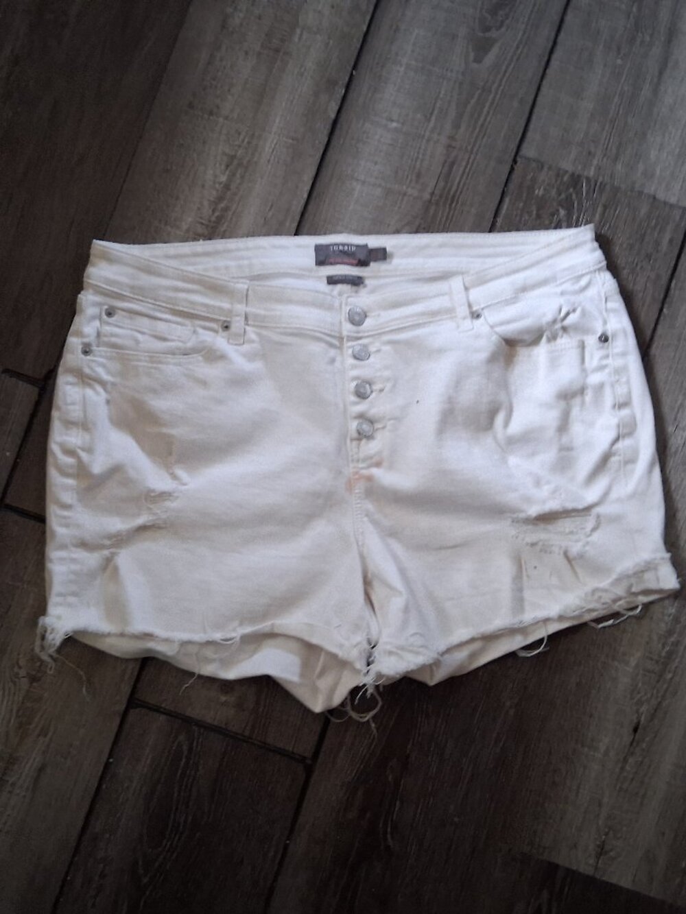 Torrid Distressed White Denim Shorts Size 20 | High-Rise Button Fly